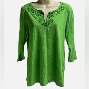 Talbots Green Beaded VNeck